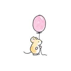 a drawing of a mouse holding a balloon