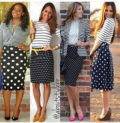 Black Polka Dot Skirt Outfit, Mixing Patterns Fashion, Polka Dot Skirt Outfit, Dot Skirt Outfit, Mixed Prints Outfit, Textile Pattern Design Fashion, Black And White Polka Dot Skirt, Informal Attire, Printed Skirt Outfit