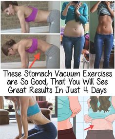 there is a woman doing exercises on her stomach and back with the caption, these stomach vacuum exercises are so good that you will see great results in just 4 days