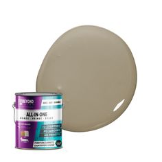 a paint can with a brown color next to it