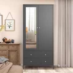 a bedroom scene with focus on the armoire