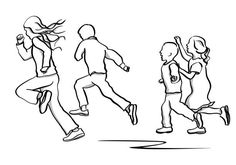 a line drawing of people running