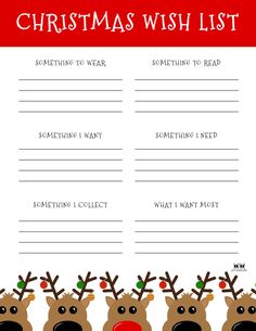 a christmas wish list with reindeers on it