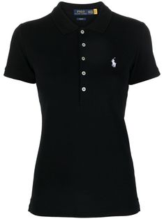 black/white stretch-cotton piqué weave signature Polo Pony motif ribbed trim polo collar front button placket short sleeves side slits straight hem Polo Ralph Lauren Women, Black Polo Shirt, Versace Outfit, Black Polo, Ralph Lauren Women, Polo Shirt Women, Ralph Lauren Tops