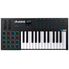 the alesis mini keyboard is shown in black and red, with four different keys