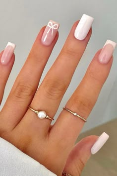 Bow Nail Designs, Holiday Acrylic Nails, Bow Nail, White French Tip, Work Nails