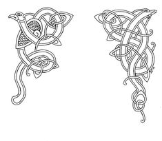 two celtic designs, one with an eagle and the other with a bird on it