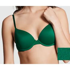 Pink Wear Everywhere Push-Up Bra - Nwt Color Garnet Green (5txi) As Supportive As Your Bff The One You Love The Most Gives You A Boost Thanks To The Push-Up Design That Adds Up To 1 Cup Size And The Buttery-Soft Ribbed Fabric. Push-Up Padding Medium Lift Structured, Underwire Cups Fully Adjustable Straps Wear Classic Or Cross-Back Hook-And-Eye Back Closure Partially Made From Recycled Materials Imported Green Bra, Green Bras, Push Up Pads, Cup Size, Ribbed Fabric, Push Up Bra, 1 Cup, Recycled Materials, Women's Intimates