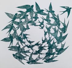 a drawing of birds flying in a circle