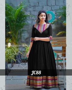 Long Frocks Neck Designs, Kurti Combination, Long Frocks For Women, Pattu Pavada, Fancy Gown