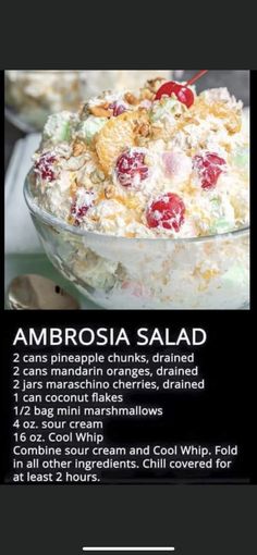 the ingredients for an ambrosia salad are shown in this recipe, including cranberries and oranges