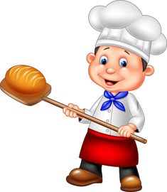 a cartoon chef holding a pizza on a stick