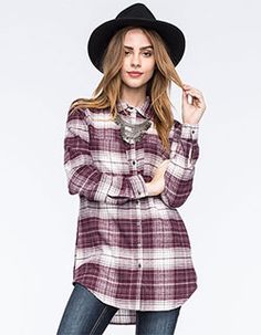 FULL TILT Extreme Fit Plaid Womens Flannel Shirt Purple Plaid Shirt, Womens Flannel, Oversized Plaid Shirts, Purple Flannel, Ponytail Girl, Tartan Shirt, Womens Flannel Shirt, Flannel Shirts