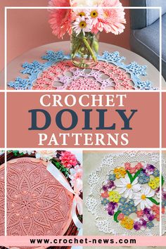 crochet doily patterns with the title overlay that reads, 21 crochet doily patterns