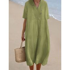 Season:Summer,Spring; Fabric:Cotton; Sleeve Length:Short Sleeve; Look After Me:Machine wash; Gender:Women's; Style:Basic,Modern; Elasticity:Inelastic; Occasion:Daily,Weekend; Fit Type:Loose Fit; Dresses Type:Cotton Summer Dress,Casual Dress; Pattern:Plain; Neckline:V Neck; Front page:FF; Listing Date:03/14/2024; Production mode:External procurement; 2024 Trends:2023; Bust:; Length:; Fit US Size:null; Fit UK Size:null; Fit EU Size:null; Dress Length Type:Midi Dress; Print Type:non-printing Non-stretch Beach Dress With Pockets, Buttoned Beach Dress, Solid Beach Dress With Button Closure, Solid Color Cotton Beach Dress, Casual Button-up Beach Season Dress, Casual Button-up Dress For Beach Season, Casual Beach Season Dress With Pockets, Casual Beach Dress With Pockets, Button-up Beach Dresses With Buttons