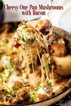 cheesey one pan mushroom casserole with bacon is an easy and delicious dinner