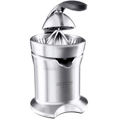 a stainless steel juicer on a white background