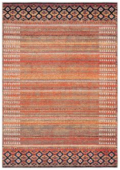 an orange and brown rug with different colored stripes on the bottom, one in red