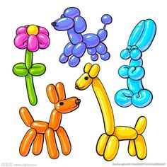 three balloons shaped like animals and flowers on a white background stock photo - 957982