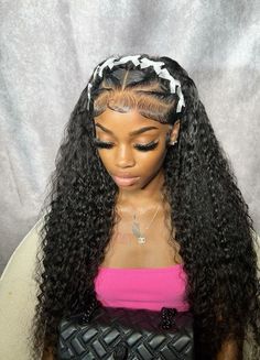 13x6 Frontal Hairstyles, Crimp Frontal Hairstyles, Deep Wave Wig Swoop, Highlighted Curly Wig Hairstyles, Curly Wig Hairstyles Black Women Braids, Wet Wavy Lace Front Wigs Hairstyles, Spanish Curly Wig, Wig Styles Deep Wave, Frontal Hairstyles Curly Hair