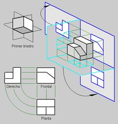 the diagram shows how to draw an object in perspective with lines and shapes on it