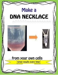 a poster with an image of a glass filled with liquid and the words make a dna necklace from your own cells great results every time