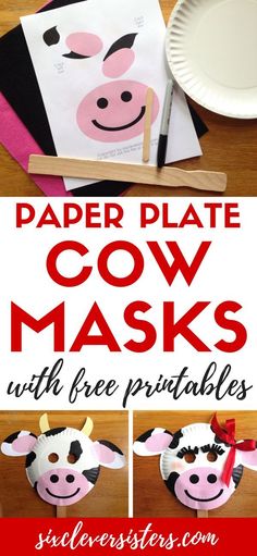 paper plate cow masks with free printables to make them look like they are on the farm