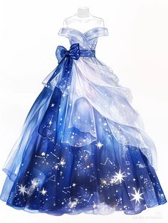 ai designed 😓 Fancy Dresses Drawing, Fantasy Dress Design Art, Blue Dress Design, Slim Gown, Blue Dress Outfit, Outfit Adopts, Vestidos Anime, Gown Drawing, Magical Dress