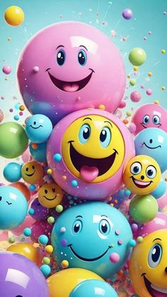 many different colored balloons with smiley faces on them