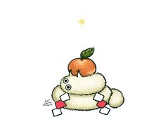 a drawing of a stuffed animal with an apple on it's head and legs