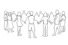 a line drawing of people holding hands