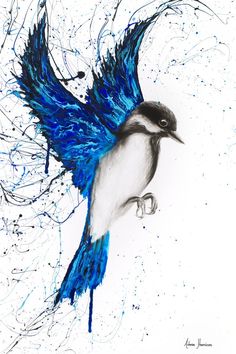 a drawing of a bird with blue feathers