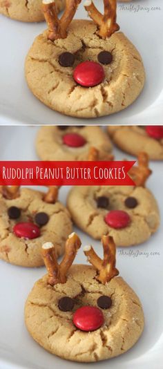 rudolph peanut butter cookies on a white plate