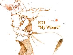 a drawing of two people hugging each other with the caption edi my wizard