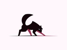 a black cat is standing on its hind legs and reaching for the ground with it's tail