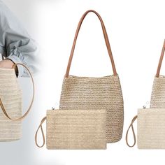 Women Summer Straw Bag Beach Shoulder Handbag Purse Long Handle Buckets Totes Straw Beach Bag, Bucket Tote, Shoulder Handbag, Buckets, Handbag Purse, Long Handles, Shoulder Handbags, Summer Women, Straw Bag