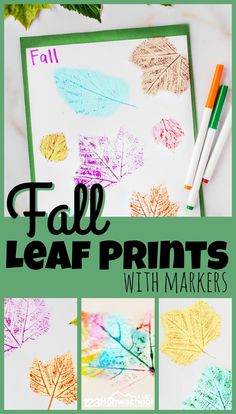 fall leaf prints with markers and crayons