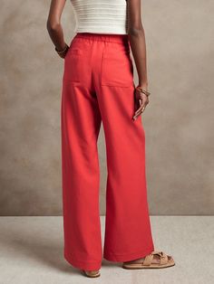 Wide-Leg Pant | Banana Republic Wide Leg Pant Outfit, Red Linen Pants, Linen Pants Outfit, Linen Drawstring Pants, Yellow Pants, Wide Leg Cropped Pants, Red Poppy, Wide Leg Linen Pants, Linen Pants Women