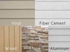 different types of siding colors and styles for houses with wood, vinyl, fiber cement, and stone