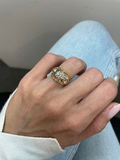 Vintage Tank Ring, Gold Chunky ring, 0.1CT Natural Diamond, 18k Rose Gold, Vintage Jewelry, Unisex ring, Chunky Dome ring, Art Nouveau ring Jewelry Material: Rose Gold 18k + Platinum (the gold has been tested by a professional) Total Carat Weight: 0.10ct (Approx.) Total Metal Weight: 4.97g Size:5.25 US \ EU 50 \ Diameter 16.10mm (inner diameter) Grading Results: Stone Type: Diamond Shape: Round Carat: 0.08ct (Approx.), Stones quantity:1 Color: F Clarity: VS2 Grading Results: Stone Type: Diamond Chunky Vintage Engagement Rings, Chunky Rings Gold, Unique Engagement Rings For Men, Artsy Engagement Rings, Chunky Engagement Rings, Chunky Gold Rings, Tank Ring, Timeless Rings, Gold Chunky Ring