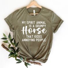 a t - shirt that says, my spirit animal is a grumpy horse that kicks annoying people