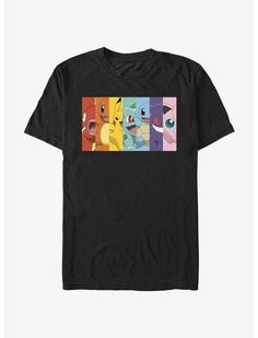 an image of pokemon t - shirt with four different color options on it, including the character