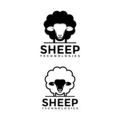 three logos for sheep technologies, including one with a sheep head on it and the other with