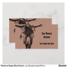 two business cards with an image of a longhorn steer on it's back