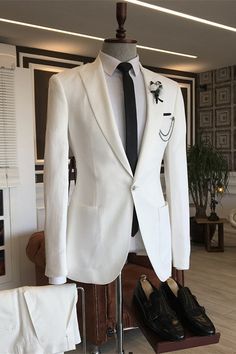 Burke Simple White Peaked Lapel Men Suits For Prom Men Suits Prom, Peak Lapel Suit, Prom Men, White Wedding Suit, Prom For Guys, White Tux, Prom Suits For Men, Wedding Tux, Prom Suit