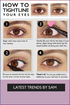 How To Tightline Eyes, How To Tightline Eyes Eyeliner, Downwards Eyeliner, Downturned Eye Makeup, Tightline Eyes, Tightlining Eyes, Tightline Eyeliner, Art Deco Makeup, Eyeliner Tutorials