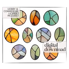 twelve stained glass circles with the words hobby & commercial license included