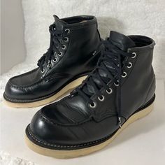 Red Wing Shoes-70’s Vintage, 8179, Black, Leather, Made In Usa, Classic/Heritage Moc Toe, Irish Setter, Outdoor/Sport/Work Boots. Size-8d Condition-Exceptional For Age. Left Top Boot Has A Tear In The Seam/Right Top Boot Has A Tiny Tear In The Seam. (Shown In Last Few Pictures). Any Questions Please Ask:) Red Wings Boots, Irish Setter Boots, Leather Work Boots, Wing Shoes, Red Wing Shoes, Work Boots Men, Irish Setter, Red Wing, Mens Shoes Boots