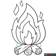 a drawing of a campfire with the outlines in blue and black on it