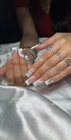 Nails And Rings, Quince Nails, Quinceanera Nails, Acrylic Nails Nude, Gel Toe Nails, White Acrylic Nails, Simple Acrylic Nails, Unique Acrylic Nails